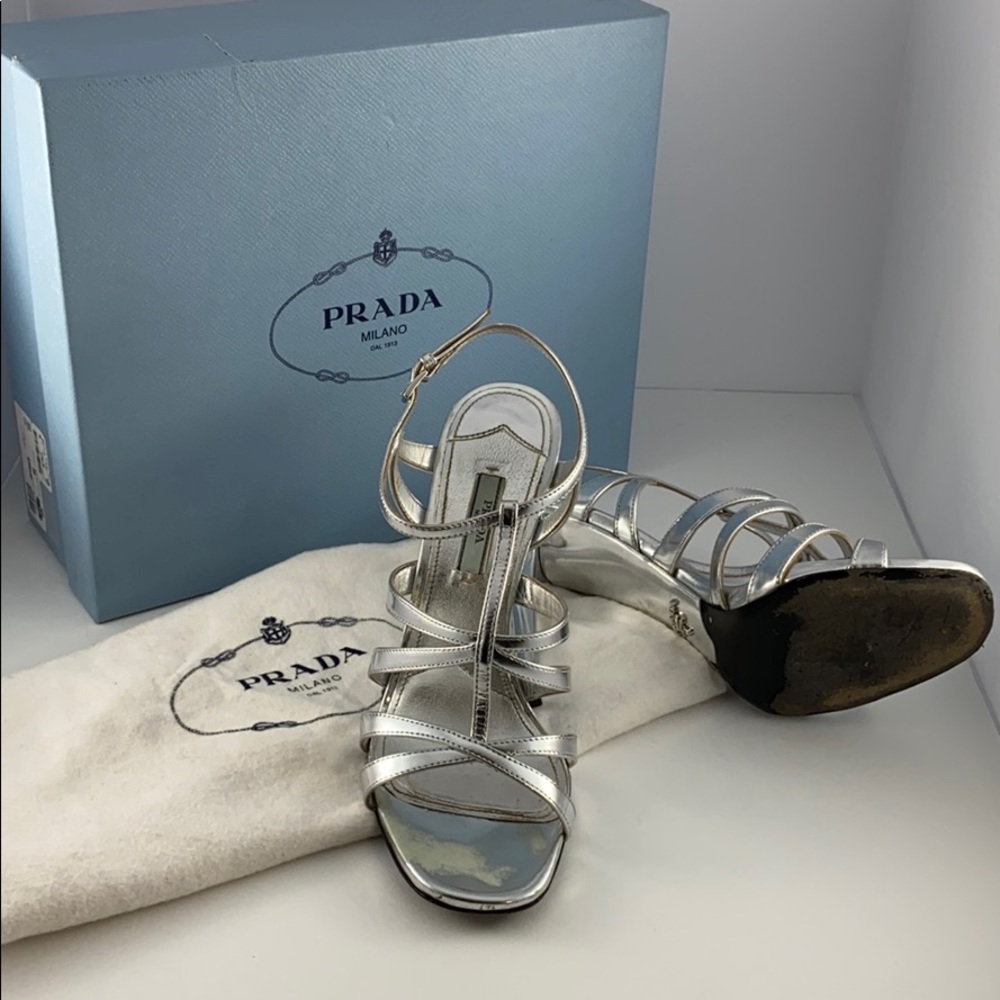 Prada Silver Strappy Heels